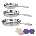 Tri-ply Stainless Steel Frying Pan Set, 20/24/28cm, with Oven Mitts and Trivets, Induction Compatible