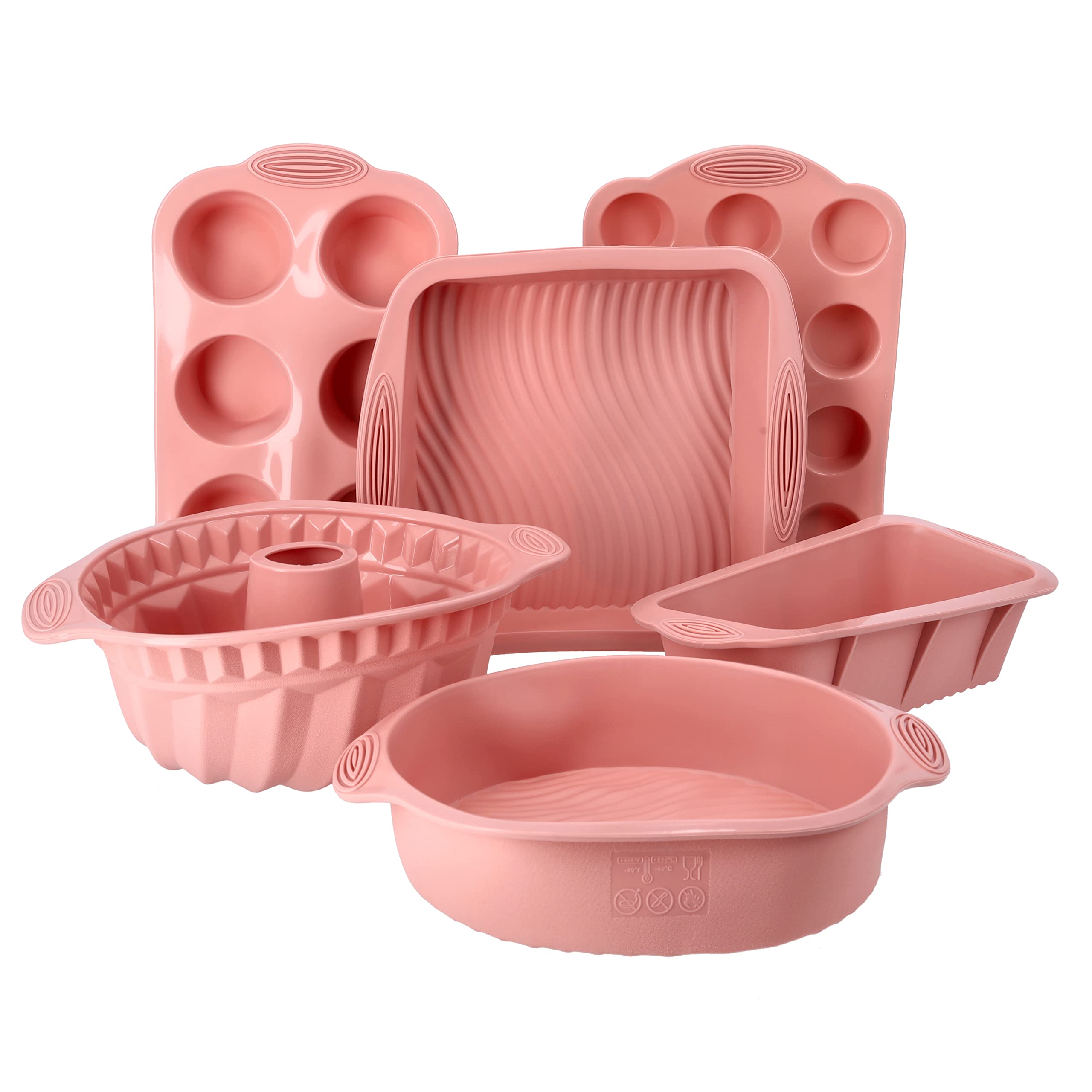 RoyalFord 6Pcs Silicone Bakeware Set RF10473, Pink