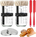 Sourdough Starter Jar, 24oz 2pcs Sourdough Bread Baking Supplies Fermentation Kit, Glass Jars Bread Making Accessories with Date Marked Feeding Band, Thermometer, Cloth Cover & Metal Lid