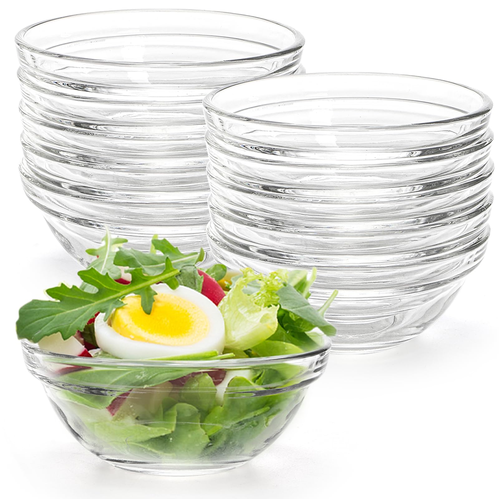 Lawei Set of 12 Glass Bowls - 3.5 inch Mini Transparent Glass Salad Bowl for Kitchen Prep, Dessert, Dips, Candy Dishes
