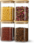 PREMIFY 4-Pack Airtight Glass Jars with Bamboo Lids 37oz – Stackable Mason Jars Food Storage Containers for Coffee, Sugar, Tea, Nuts, Spices, Snacks & Kitchen Pantry Organization