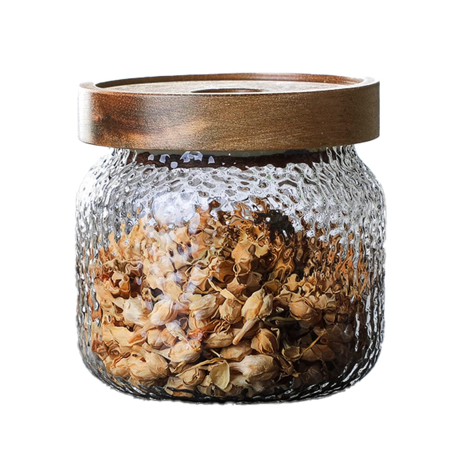 KASTWAVE Rustic Decorative Glass Jar with Bamboo Lid, 300ML (10 OZ), Airtight, Anti-Slip, Stackable, for Pasta, Dried Fruit, Sugar, Coffee Beans, Seasonings, Spices