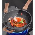 Nonstick Volcanic rock alloy integration Deep Frying Pan, Easy Cook & Clean 32cm Saute Pan with Lid, Vertical handle, Chef Pan Healthy Stone Cookware Cooking Pan, Induction, PFOA Free,