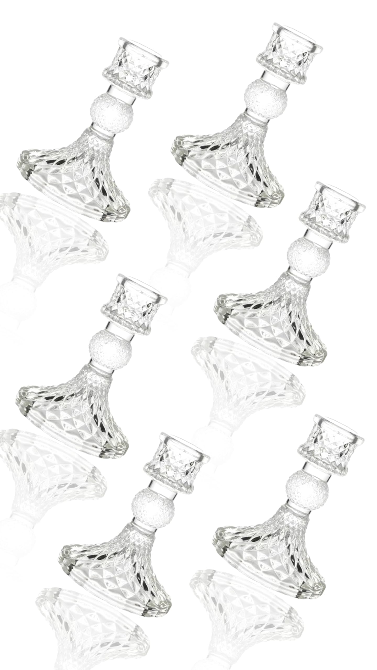 Clear Glass Candle Holders Set, 6 Pcs 10.2 cm H Diamond Pattern Taper Candlesticks for Wedding, Festivals, Parties, Home Decor, Elegant Centerpiece Accents