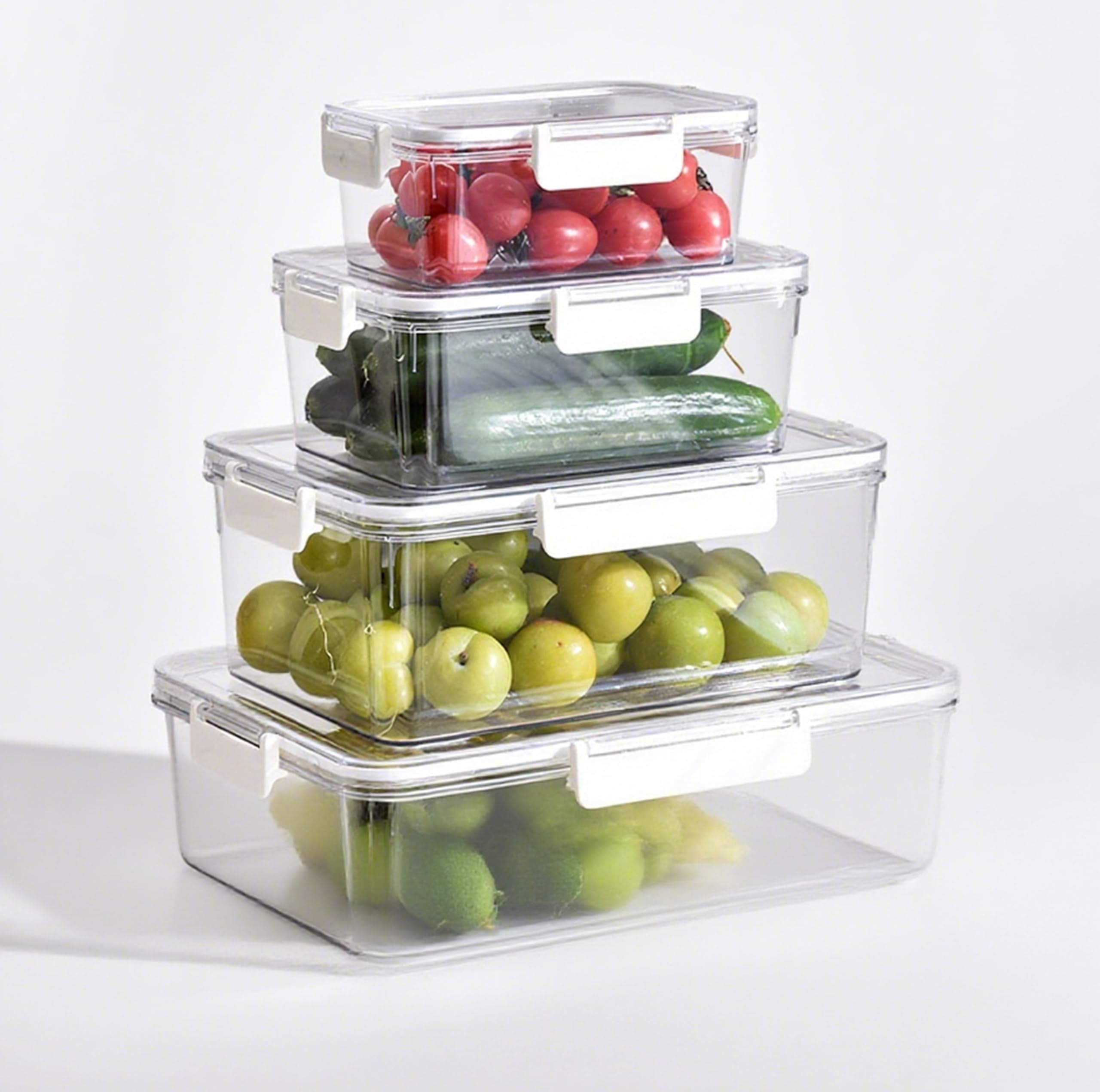Food Storage Containers, Plastic Containe with Locking Lids, 4-Pack, Clear Plastic, Airtight, Microwave and Freezer Safe, BPA Free, White