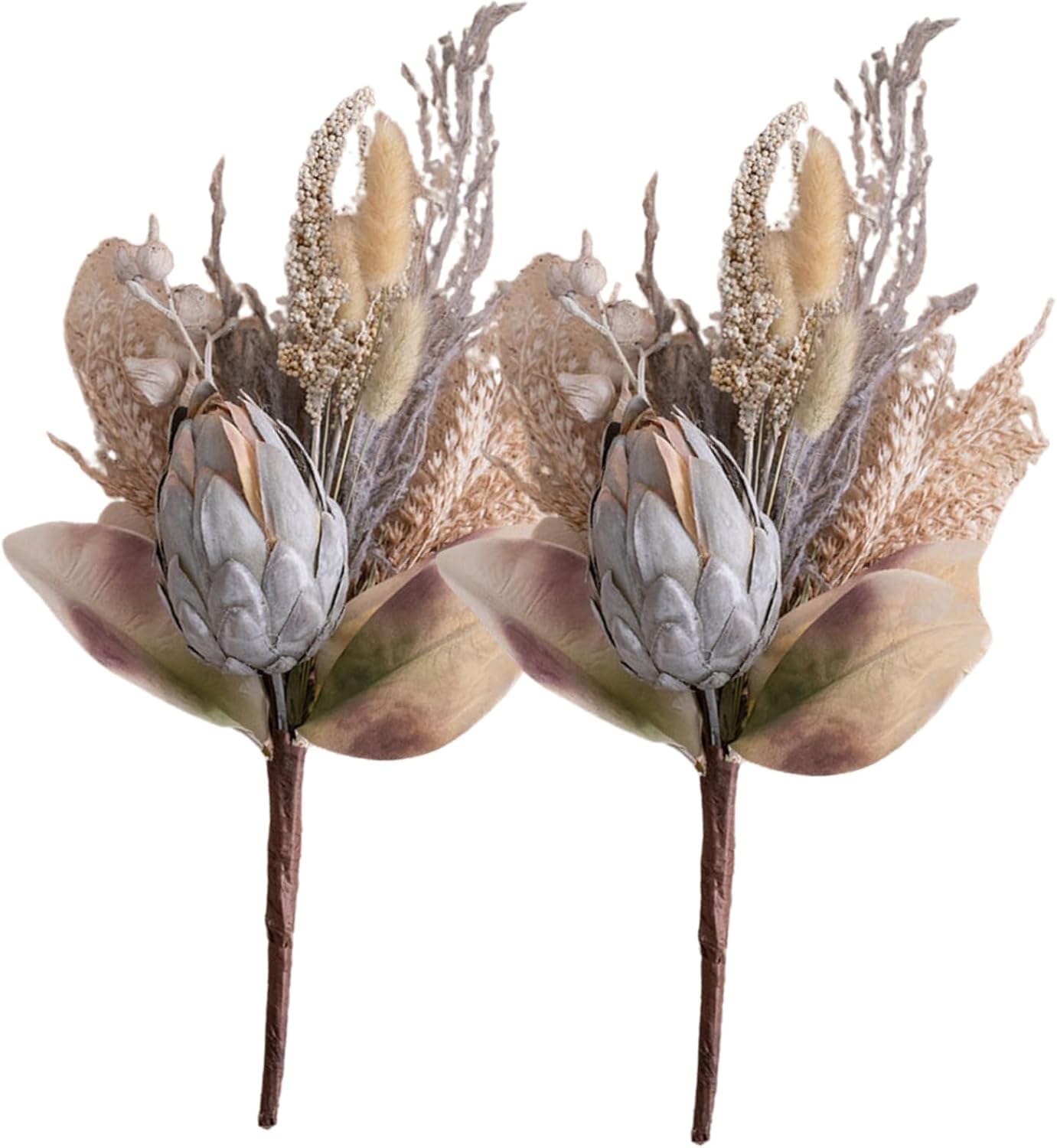 2 Pcs King Protea Dried Artificial Flowers – Azonee Gray Boho Style Flowers for Wedding, Home, and Table Décor, Rustic Farmhouse Party Decorations