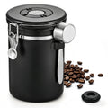 Coffee Canister With Airtight Lid, Stainless Steel Bean Storage Container Date Tracker And Scoop, Kitchen Food For Grounds Coffee, Beans, Tea, Flour, Cereal, Sugar, 22Oz, Black