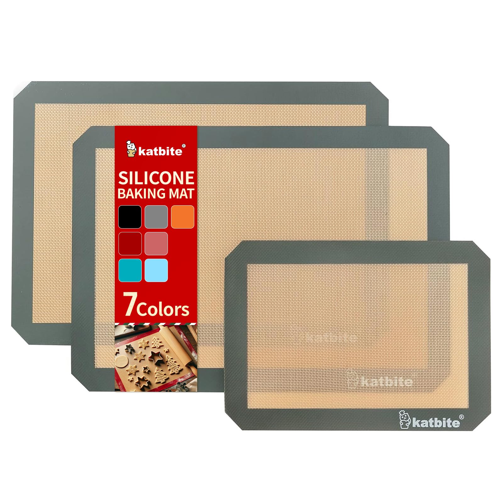 Katbite Silicone Baking Mat, Large Baking Mat Set of 3-2 Half Sheets Mats (11 5/8 x 16 1/2) + 1 Quarter Baking Sheets