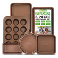 NutriChef 6-Pcs Nonstick Bakeware Set-Highest-Quality Baking Sheets, Non-Grease Cookie Trays, Wide & Square Bake Pan, Bread Loaf & Round Cake Pan, Designed Not To Wrap or Bend Out Of Shape -