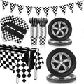Nalacal Racing Car Party Supplies Paper Plates, Race Track Decorations Sports Themed Dinnerware, For Kids Boys Birthday Baby Shower Home Decor, Serves 24