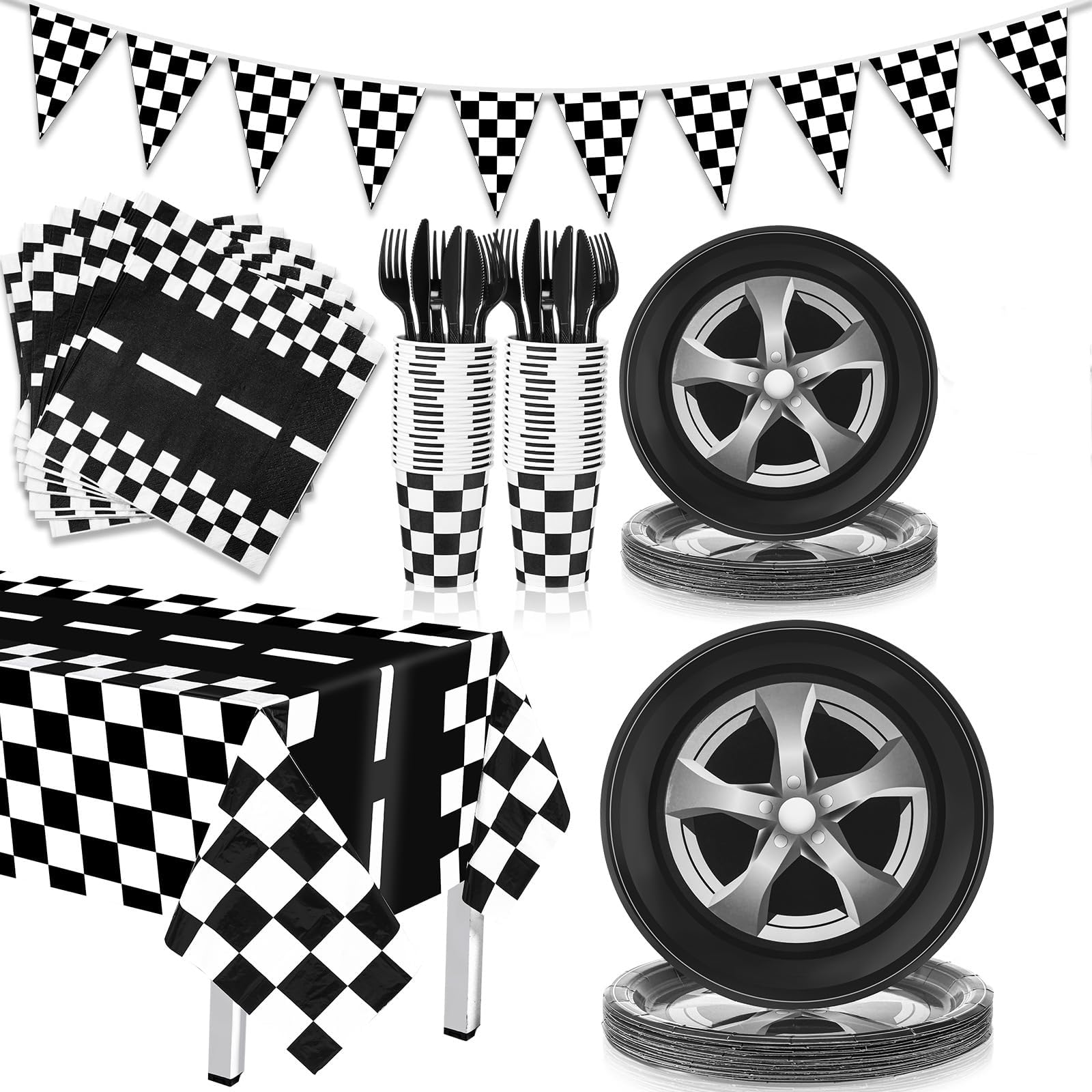 Nalacal Racing Car Party Supplies Paper Plates, Race Track Decorations Sports Themed Dinnerware, For Kids Boys Birthday Baby Shower Home Decor, Serves 24