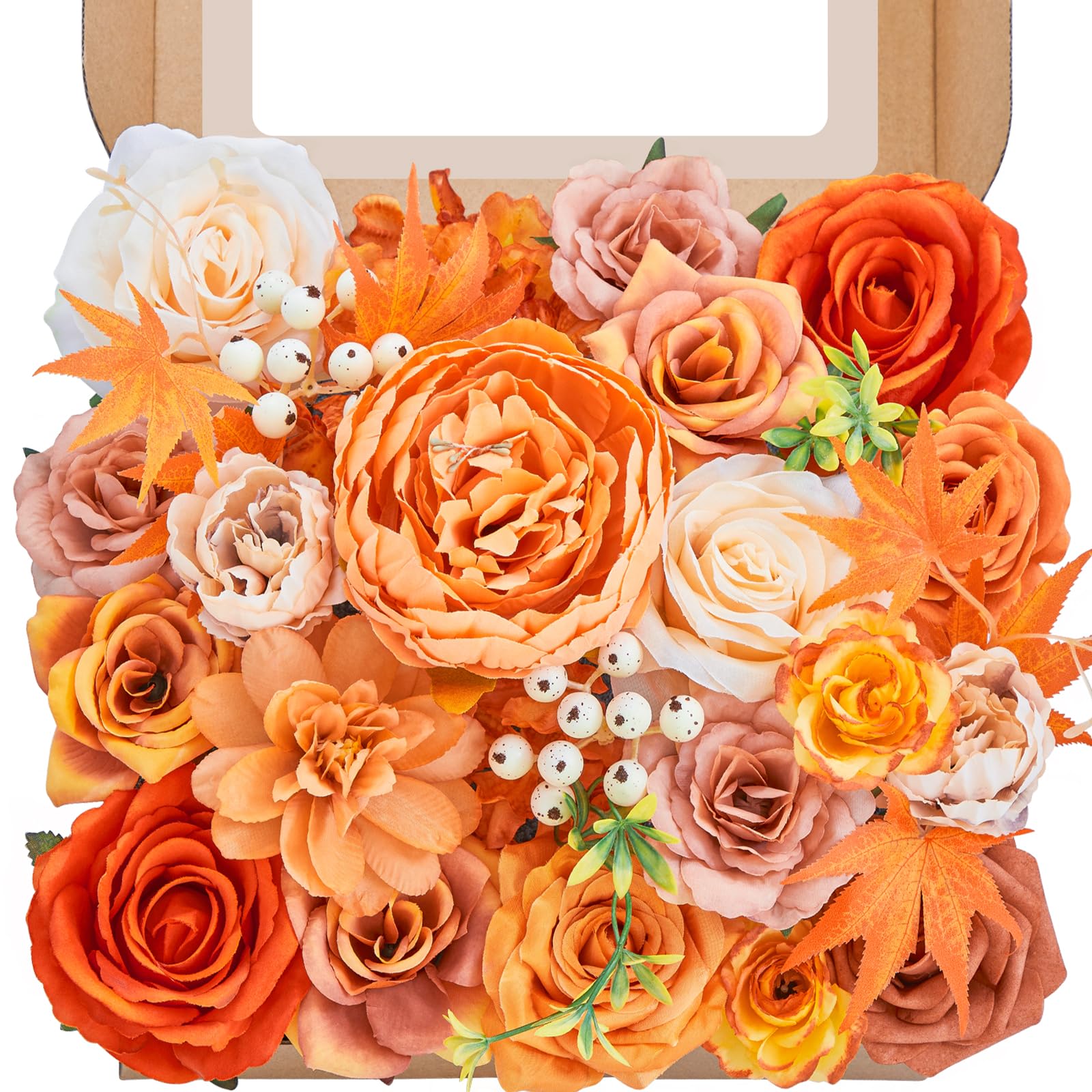 Artificial Flowers Fall, Orange Faux Flowers with Stems Silk Mix Peony Combo Box Set for DIY Bridal Wedding Bouquets Table Centerpieces Baby Shower Party Home Decorations