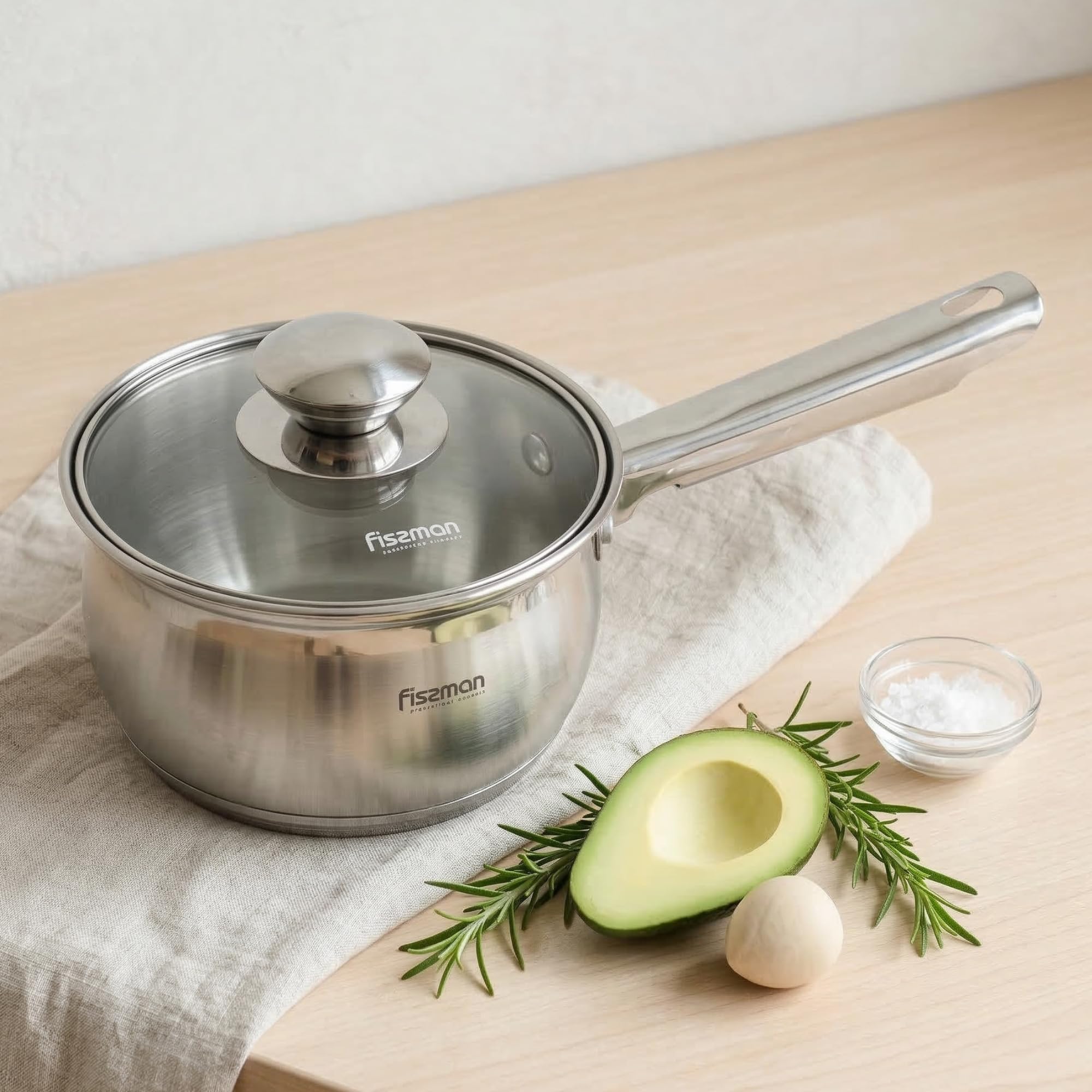 Fissman Saucepan with Glass Lid 14x8.5cm / 1.1L, Stainless Steel 18/10 INOX30 Sauce pan Felina Series, Induction Bottom Suitable for all Cooktops for Simmering Soups, Steaming (Dishwasher Safe)