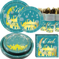 KASTWAVE Green Ramadan Mubarak Party Supplies, Serves 24, Eid Mubarak Decorations, 168 Pieces, Paper Plates, Cups, Cutlery, Napkins