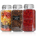 ComSaf Airtight Glass Canister Set of 3 with Lids 78oz Food Storage Jar Square - Storage Container with Clear Preserving Seal Wire Clip Fastening for Kitchen Canning Cereal,Pasta,Sugar,Beans,Spice