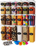 MahMir Airtight Food Storage Containers with Lids 24 Pack for Kitchen Organization - BPA Free Kitchen Canisters for Cereal, Rice, Flour & Oats - Free Measuring Spoon, Marker and 24 Labels 24 pcs Pack