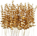 Amzboen 10 Pieces Gold Artificial Eucalyptus Stems Faux Eucalyptus Spray Fake Leaves Decor Fall Faux Floral Arrangement Artificial Fake Flower for Wedding Party Bouquet Home Vase DIY Craft