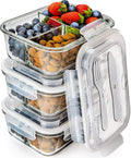 Glass Meal Prep Containers With 3 Compartments - Bento Box Food Storage With Lids - Lunch Prep Containers 3pk
