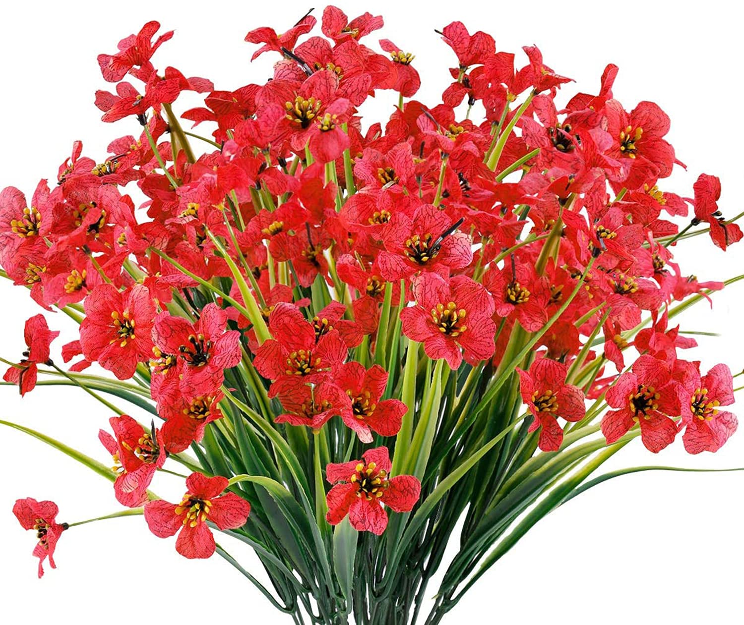 Artificial Flowers, 12 Bundles Outdoor UV Resistant Fake Flowers, No Fade Faux Plants, Garden Porch Window Box Decorating, for Home Wedding Decoration Party (Deep Red)