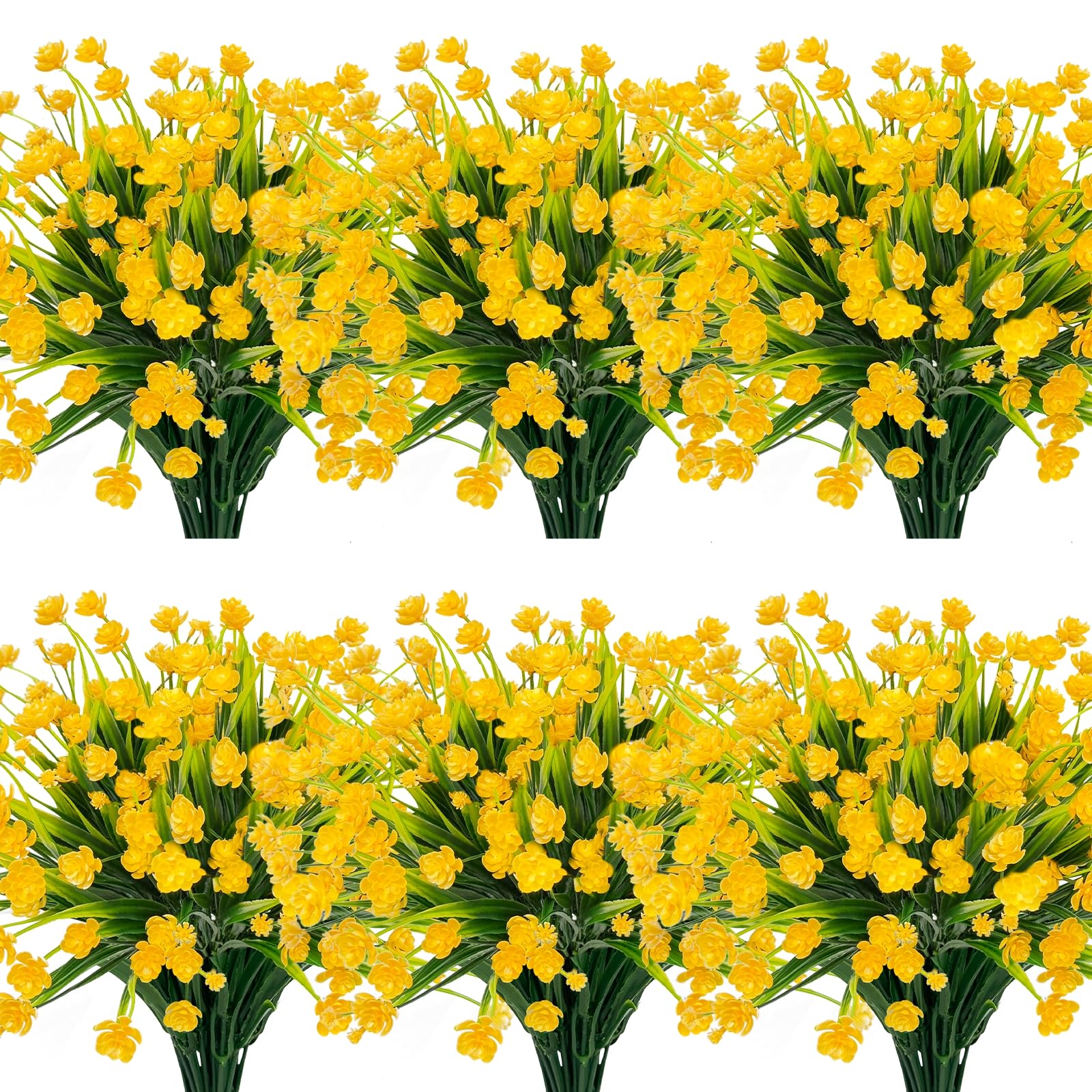 (Yellow) - 8PCS Artificial Flowers Outdoor UV Resistant Plants, 8 Branches Faux Plastic Corn-flower Greenery Shrubs Plants Indoor Outside Hanging Planter Kitchen Home Wedding Office Garden Decor (Y...