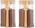 Glass Jars Food Containers, Coffee Bar Storage Jar with Airtight Bamboo Lid, 2Pcs Overnight Oats Containers, Food Storage Containers for Coffee Beans, Flour, Sugar, Cookie, Pasta, Nuts (750ml)