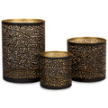 Lazy Gifts Set of 3 Black and Gold Metal Decorative Hurricane Votive Candle Holders Elegant Lantern Style Centerpiece - Accents for Weddings Functions and Home décor Room