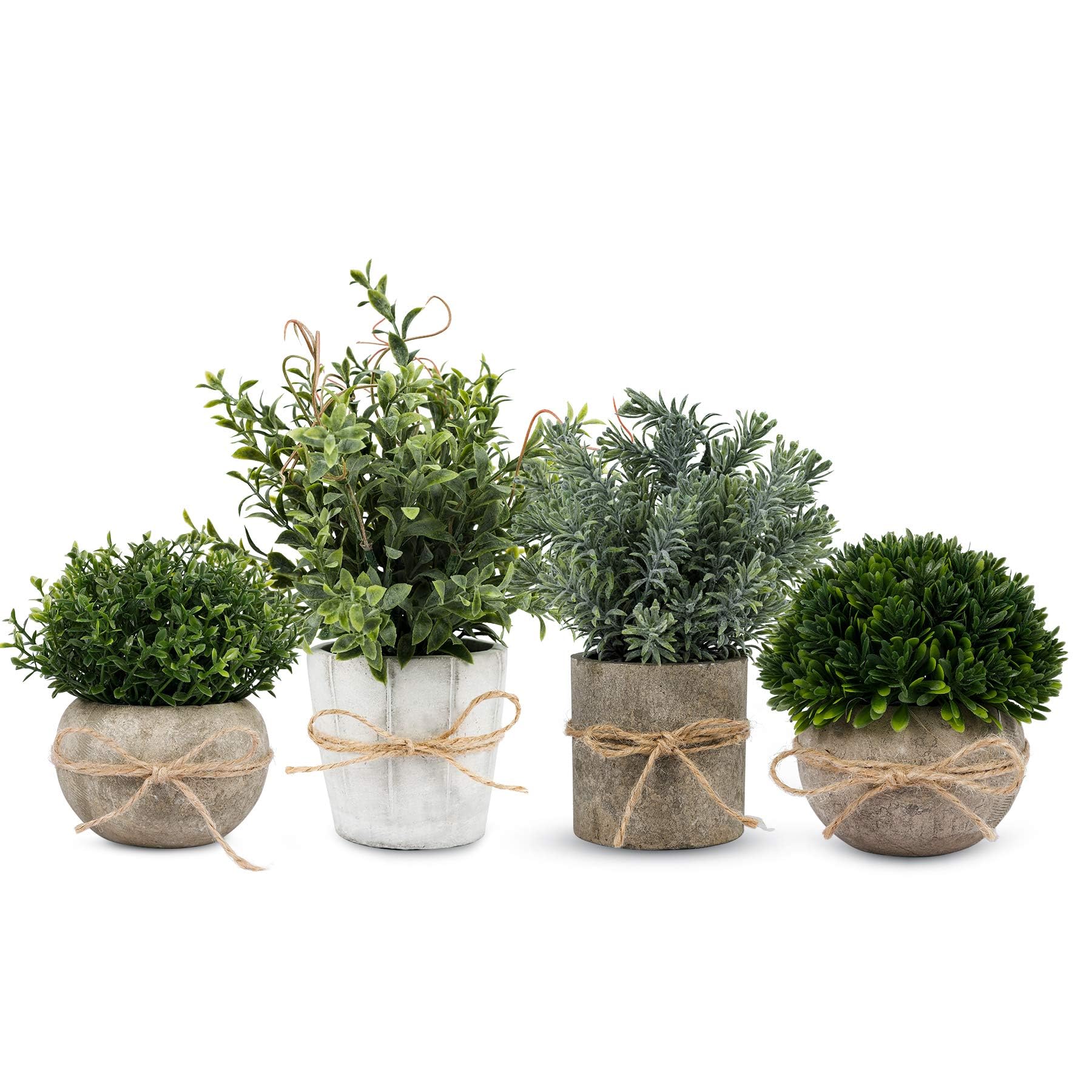 Artificial Plant, 4Pcs Mini Plants Artificial Potted Set Fake Green Grass Faux Plastic Green Rosemary Topiary Shrubs for Home Office Desk, Kitchen Counter Decoration (Color D)