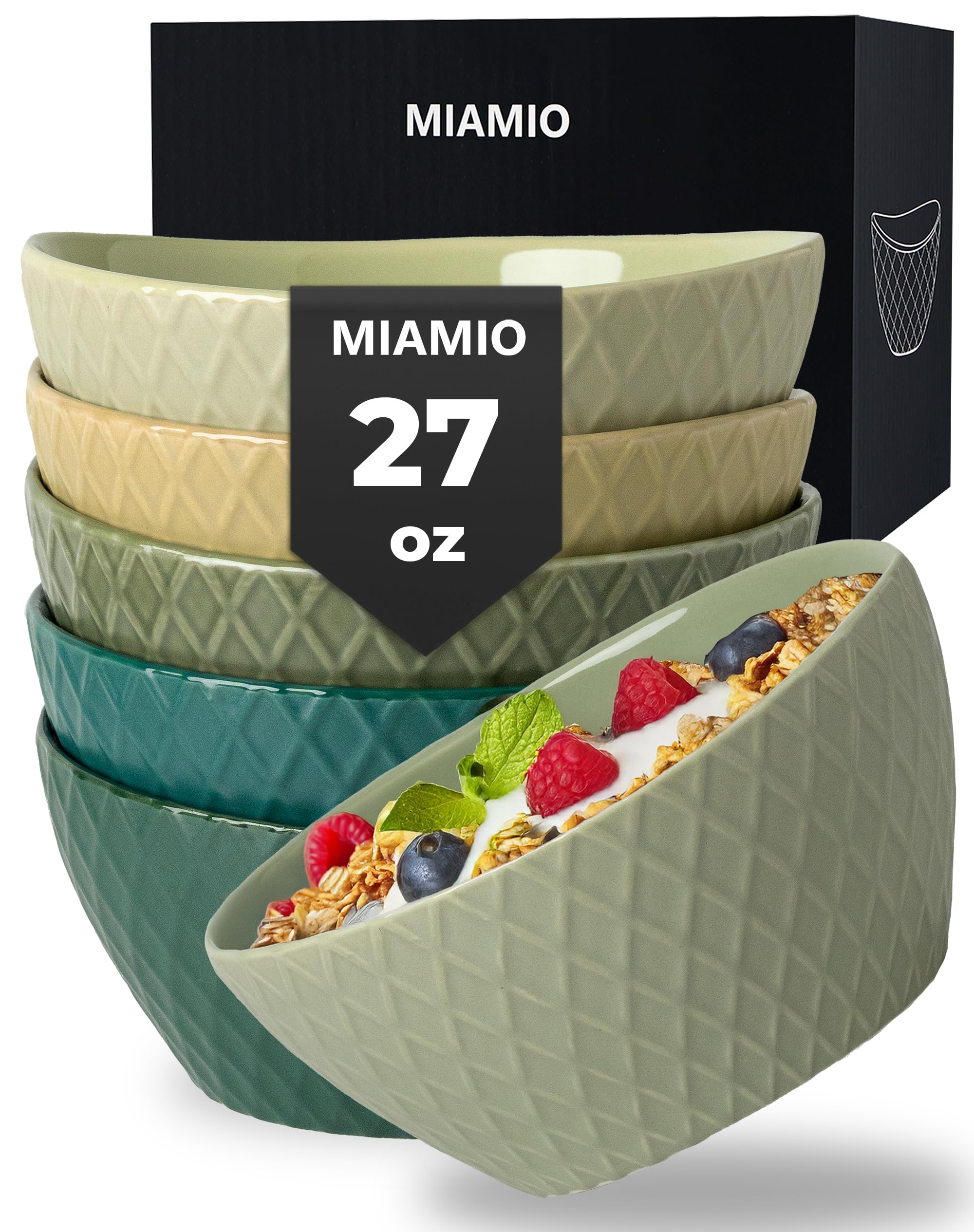 MIAMIO - 6 x 800 ml - Bowl Set/Cereal Bowl Set - Modern Bowls Matte – Bowls Set Large - Palmanova Collection