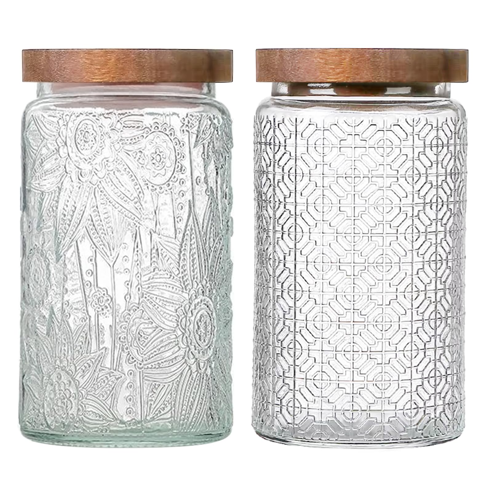 Vintage Glass Jars with Wooden Lids, 2 Pack 34 oz Airtight Glass Food Storage Containers Sets for the Kitchen, Sugar Coffee Candy Cookie Tea Pasta