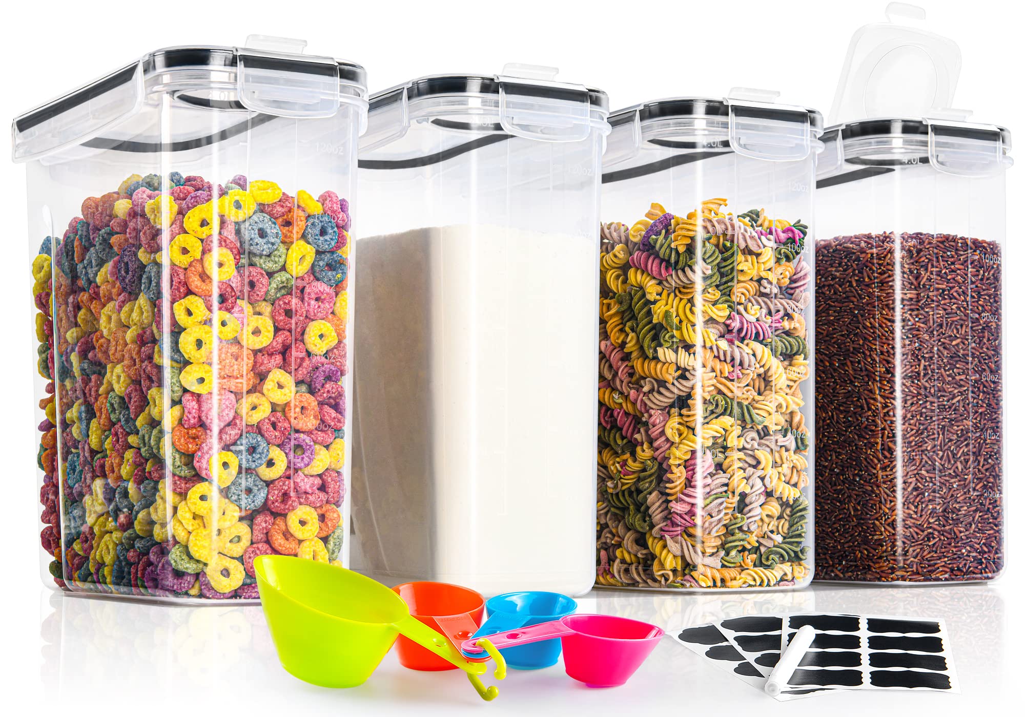 GoMaihe 4L Cereal Container Set, Large Food Containers [Set of 4] Airtight Food Storage Container Large, Leak-Proof & BPA Free, Great for Cereal, Flour, Sugar, Baking Supplies