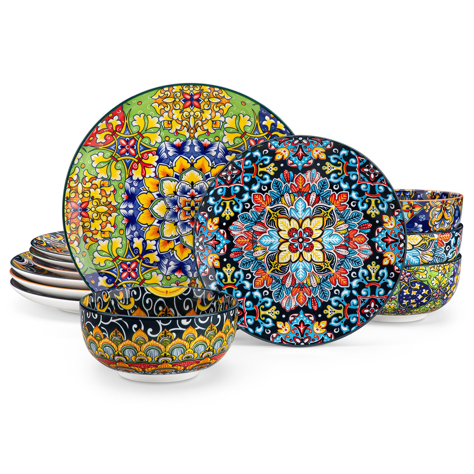 vancasso SIMI 12-Piece Boho Tableware Set, Porcelain Crockery Set, Dinner Service for 4 People, with Dinner Plates, Dessert Plates and Bowls
