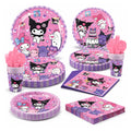 Cute Pink Black Cartoon Party Disposable Tableware Set for Girls – 10 Sets Plates Cups Napkins Cutlery Tablecloth | Kids Birthday Party Supplies Pink Theme Decoration Kit