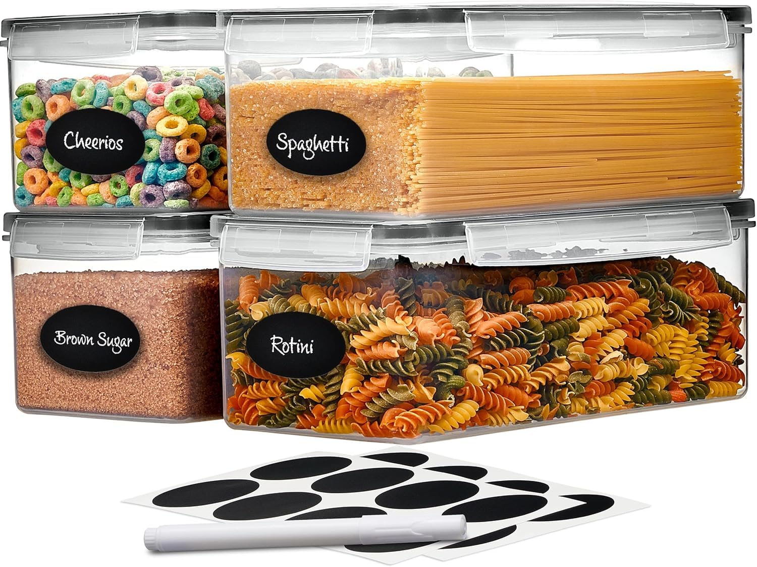 PREMIFY 4pcs Food Storage Container Set (3.2L)with Locking Lids with Labels And Marker Rectangular (Space Saving) Airtight Plastic Meal Prep Containers for Kitchen & Fridge, Leakproof, BPA-Free & Mic