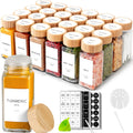 12 Pcs Glass Spice Jars with Bamboo Lids 4oz Airtight Square Spice Containers with 250 Labels Stickers Shaker Lids Collapsible Funnel Chalk Pen Seasoning Organizer for Kitchen Cabinet Spice Rack