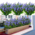 12 Bundles Artificial Plants Plastic Fake Flowers, Greenery Shrubs, Outdoor UV Resistant Purple Faux, Home Outside Window Garden Patio, Hanging Planter Front Porch Decorations