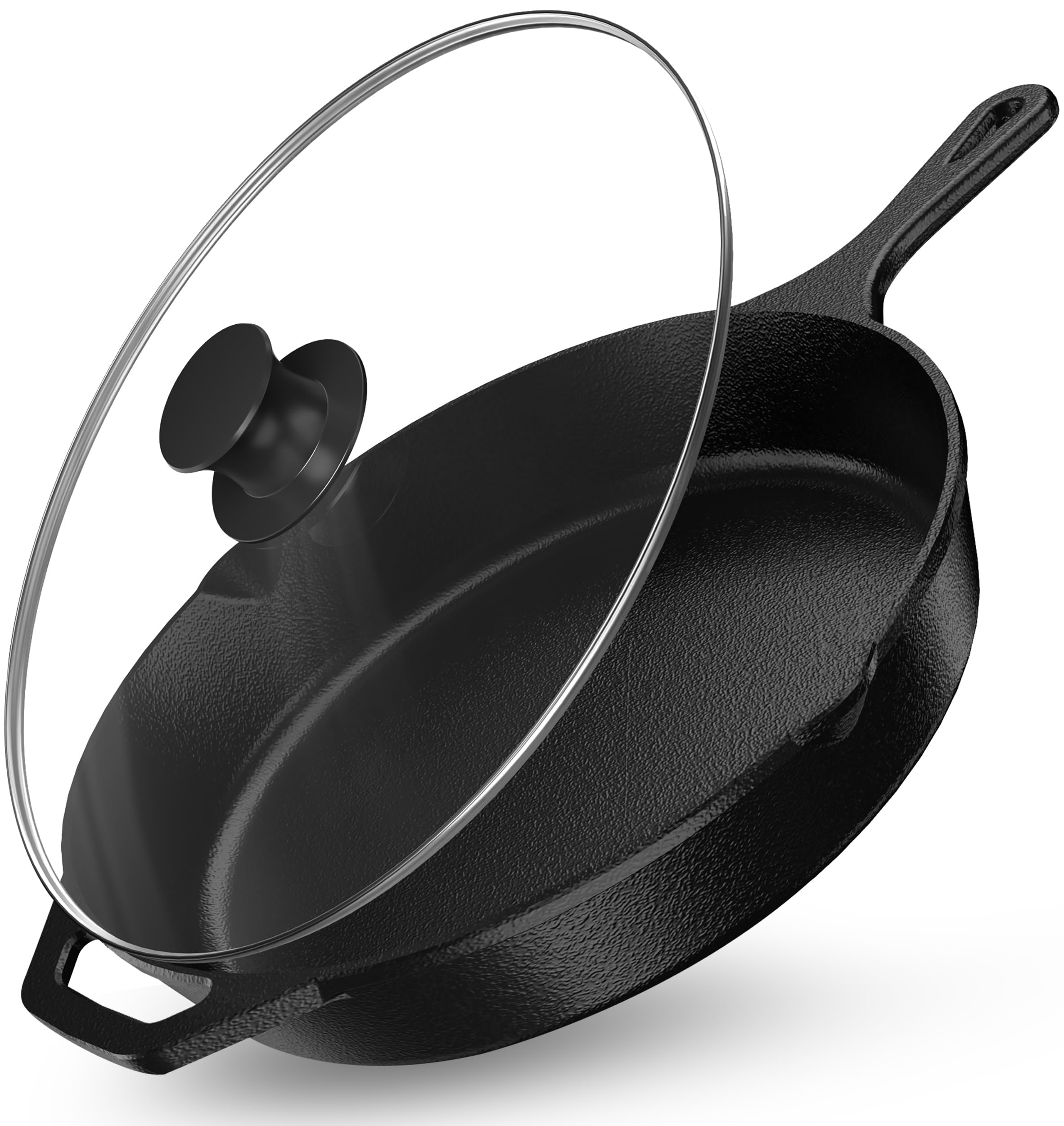 SLEEPHEAD®Kitchen Saute Fry Pan Pre-Seasoned Cast Iron Skillet With Lid, Frying Pan, Cast Iron Pan, Safe Grill Cookware for Indoor & Outdoor Use (Black, 10 Inch)