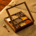 ExclusiveLane Sheesham Wooden Table Top Masala Dabba Containers Jars Cum Kitchen Spice Box with Spoon (Brown)