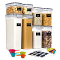 8-Pc Airtight Food Storage Containers Set – BPA-Free Plastic Pantry Canisters for Rice, Cereal, Flour, Sugar, Pasta – Stackable Kitchen Organizers with Labels, Marker, Measuring Cups & Spoons