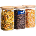 MARKQ Glass Storage Jar with Bamboo Lid, 1000ml, 10x15cm – Multipurpose Airtight Container for Spices, Snacks, Dry Fruits, Grains & Pantry Organization, Pack of 3