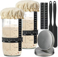 Sourdough Starter Jar Kit, 730ml Reusable Wide Mouth Sour Dough Starter Container, with Silicone Scraper, Thermometer, Date Marked Feeding Band, Cloth Cover And Aluminum Lid (2 Pack 24 oz/730 ml)
