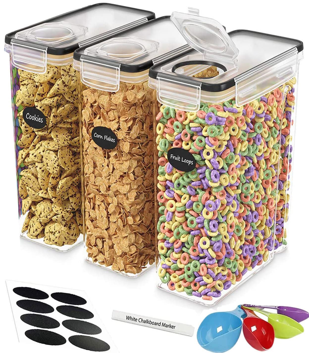 Valuxe Airtight Extra Large 4.5L Food Storage Containers - Set of 3, All Same Size - Kitchen & Pantry Organization - Cereal, Spaghetti, Pasta, Flour and Sugar Containers - Plastic Canisters with Lids
