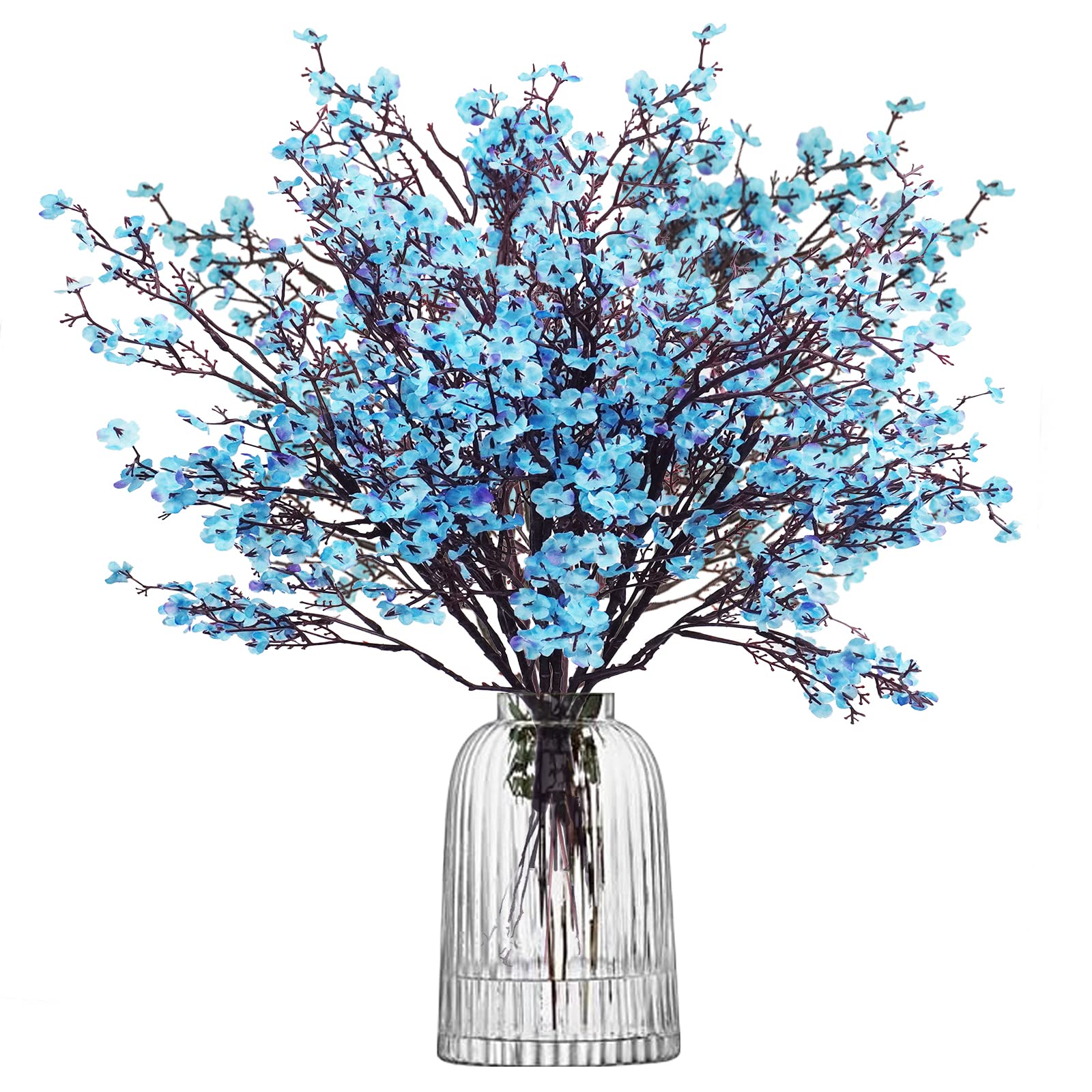 Artificial Baby Breath Flowers Fake Gypsophila Bouquets 6 Pcs Faux Silk Flower Real Touch Flowers for Wedding Farmhouse Decor DIY Home Party Office Kitchen Hotel Bathroom Garden Blue