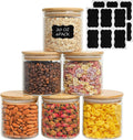 1CHASE Glass Food Storage Jars 500 ML (Set of 6), Clear Storage Containers with Airtight Bamboo Lid, Pantry Organization Jar, Spice, Blooming Tea, Coffee and Sugar Container (Round)