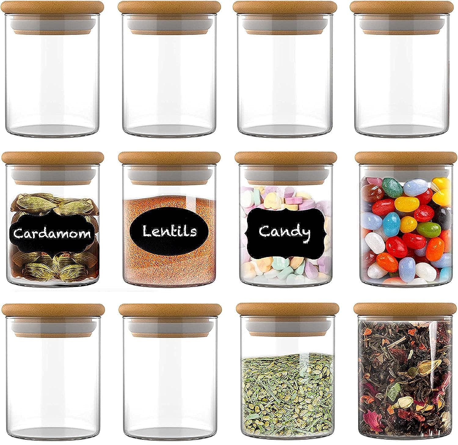 Valuxe 12 PCS Glass Jars with Bamboo Lids | Mini Clear Glass Airtight Spice Jars | Food Storage Containers for Home Kitchen, Tea, Herbs, Sugar - 9 Oz , 266ml