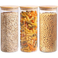SKY-TOUCH 3PCS Glass Food Storage Jars, Kitchen Storage Glass Canister Set with Airtight Bamboo Lids, Suitable for Flour, Grains, Sugar, Tea, Coffee Beans, and Snacks, 2100ML