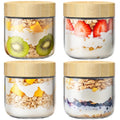 10oz Glass Meal Prep Jars with Bamboo Lids - 4 Pack: Versatile Overnight Oats, Yogurt, Salad Containers - Airtight, Leakproof, Dishwasher Safe - 3.4" Wide Mouth - BPA &