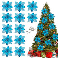 Christmas Poinsettia Artificial Flowers with Clips 12 Pcs 16cm / 6.3in Glitter Tree Ornaments for Wreath Wedding Tree New Year Decorations