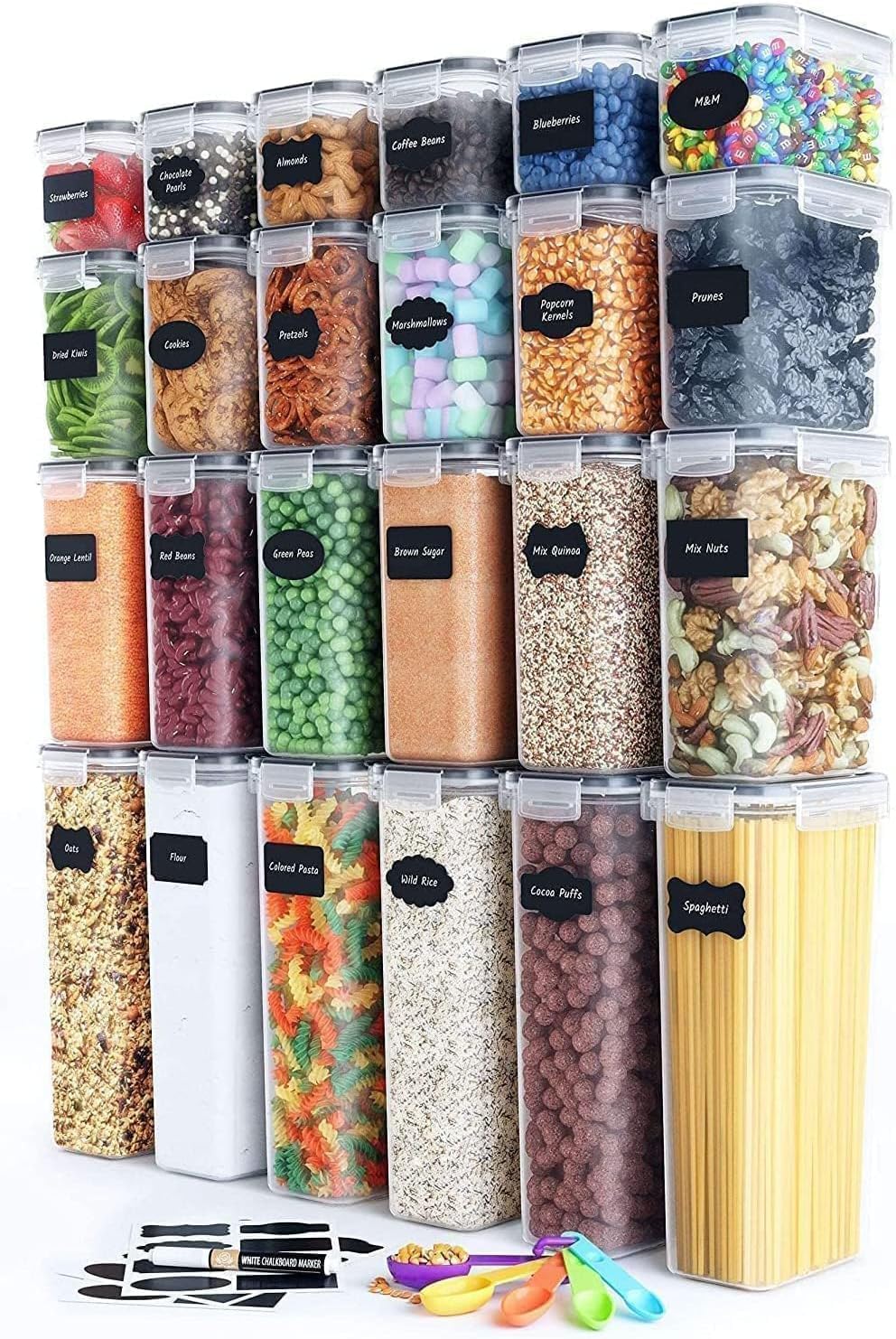 Bolivia's Airtight Food Storage Container Set, 24 Pcs Clear Plastic Kitchen Organization Canisters with Lids, Leakproof Containers for Cereal, Flour, Sugar & Dry Food Storage