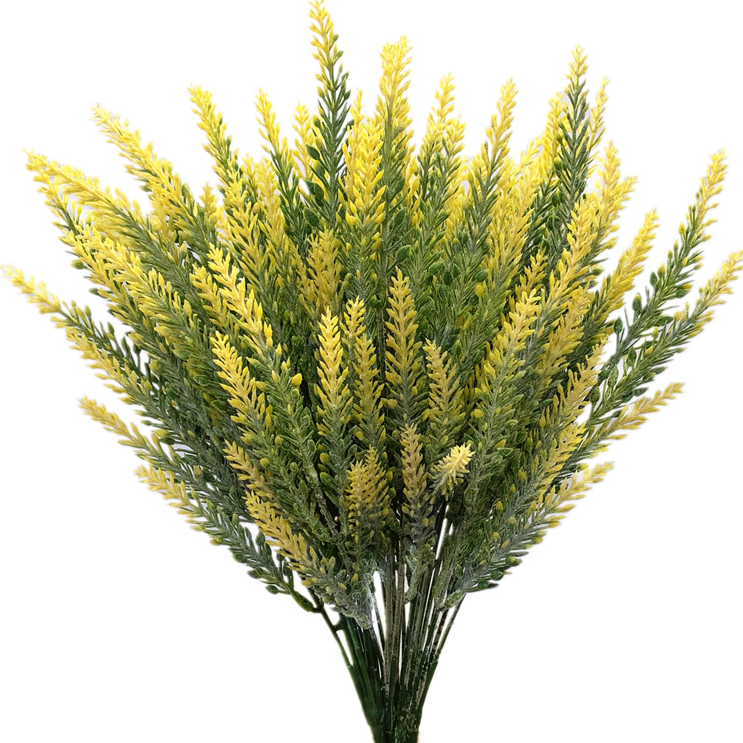 Artificial Lavender Yellow 4 Bundles, Lifelike Faux Flowers Foliage Leaves Plant for Wedding Bouquets, Outside Hanging Planter, Farmhouse Indoor Outdoor Patio Home Decor