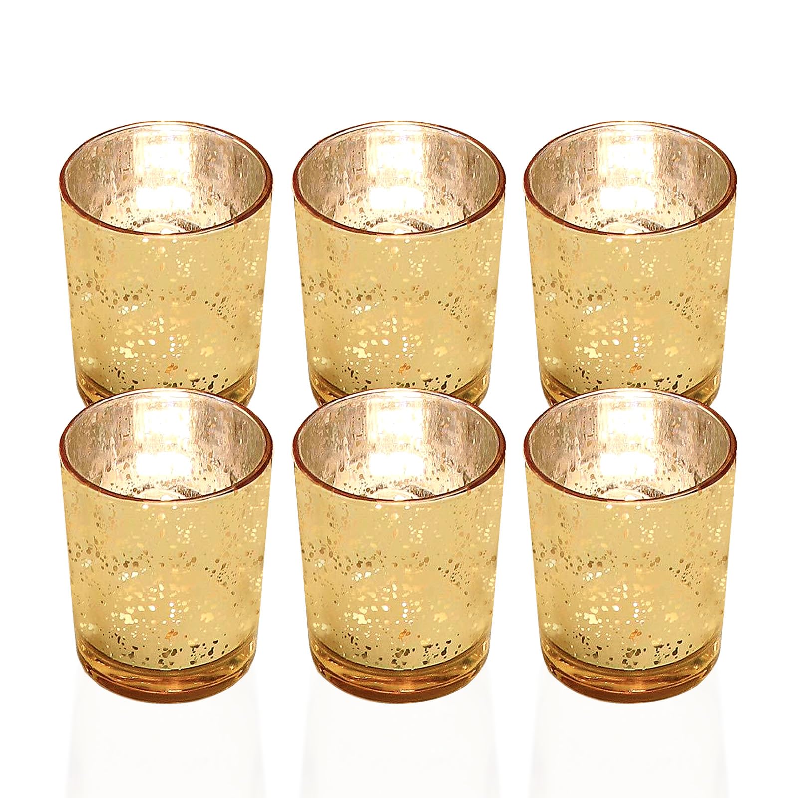 Vecolla Gold Glass Candle Holder Set of 6, Scented Candles Tea Light Candles Holder Bulk, Speckled Mercury Candles Decor, Birthday Candles Stand Decor For Christmas/Wedding/Home/Party/Ramadan/Coffee